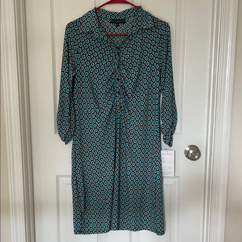 Mlle Gabrielle Teal and Black Long Sleeve Dress